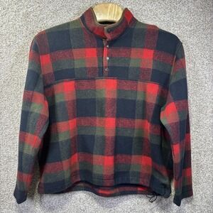 Orvis Sweater Mens 2XL Red Green Plaid Fleece Henley Mock‎ Neck Adjustable